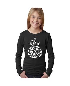 Детская музыкальная нота «Гитара» — футболка с длинными рукавами и надписью Word Art для девочек LA Pop Art