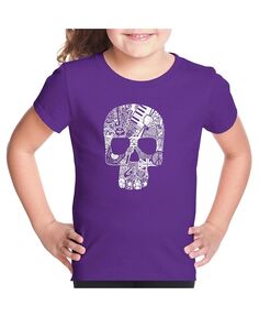 Детский рок-н-ролльный череп - футболка для девочек с надписью Word Art LA Pop Art