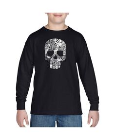 Детский рок-н-ролльный череп — футболка с длинными рукавами и надписью Word Art для мальчиков LA Pop Art