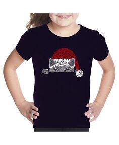 Детский рождественский выглядывающий кот - футболка для девочек с рисунком Word Art LA Pop Art