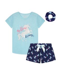 Футболка и шорты для маленьких девочек с пижамным комплектом для резинки для волос, 3 предмета Max &amp; Olivia