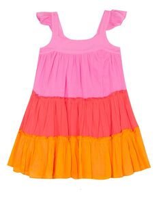 Многоярусное газовое платье с цветными блоками и развевающимися рукавами для маленьких девочек Rare Editions