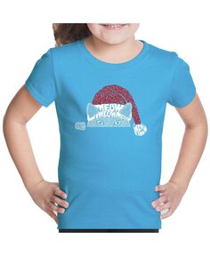 Детский рождественский выглядывающий кот - футболка для девочек с рисунком Word Art LA Pop Art