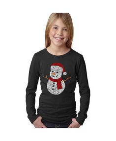Детский рождественский снеговик - футболка с длинными рукавами и надписью Word Art для девочек LA Pop Art