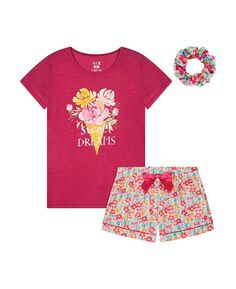 Футболка и шорты для маленьких девочек с пижамным комплектом для резинки для волос, 3 предмета Sleep On It