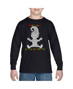 Детский рождественский эльф — футболка с длинными рукавами и надписью Word Art для мальчиков LA Pop Art