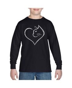 Кошачье сердце — детская футболка с длинными рукавами и надписью Word Art для мальчиков LA Pop Art