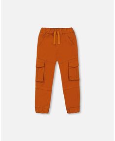 Брюки-джоггеры из эластичного твила для мальчиков с карманами-карго коричнево-оранжевого цвета — для детей Deux par Deux