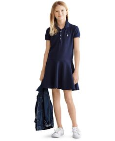 Платье-поло из хлопковой сетки с короткими рукавами для больших девочек Polo Ralph Lauren