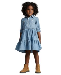 Многоярусное платье-рубашка для маленьких девочек и малышей Polo Ralph Lauren