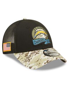 Кепка Snapback Trucker 9FORTY для мальчиков Youth Boys Black, Camo Los Angeles Chargers 2022 Salute To Service New Era