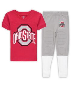 Комплект для сна с футболкой и брюками Scarlet Ohio State Buckeyes Football Player для мальчиков и девочек дошкольного возраста с v-образным вырезом Wes &amp; Willy