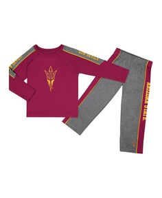 Комплект из футболки и брюк с длинными рукавами и брюками реглан с логотипом Sun Devils для мальчиков-малышей: темно-бордовый, серый Хизер, штат Аризона Colosseum