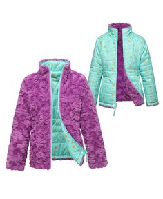 Двусторонняя куртка-пуховик из шерпа для маленьких и больших девочек из флиса Rokka&amp;Rolla Rokka&Rolla