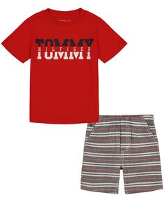 Футболка с логотипом для мальчиков и полосатые оксфордские шорты Tommy Hilfiger