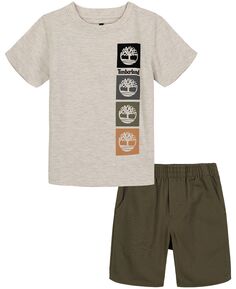 Комплект из футболки с короткими рукавами с логотипом «Хезер» для мальчиков и саржевых шорт для мальчиков, 2 предмета Timberland