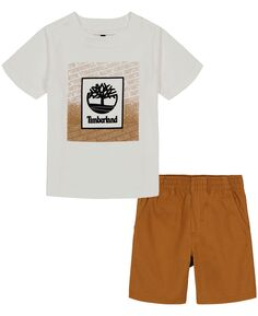 Комплект из футболки с флокированным логотипом с короткими рукавами для мальчиков и саржевых шорт, 2 предмета Timberland
