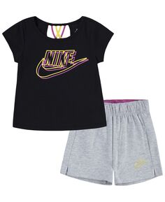 Футболка Futura с короткими рукавами и трикотажные шорты для девочек Toddler Girls, комплект из 2 предметов Nike