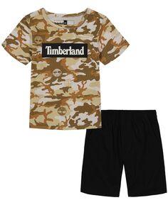 Комплект из камуфляжной футболки с короткими рукавами с логотипом и саржевых шорт для мальчиков, 2 предмета Timberland