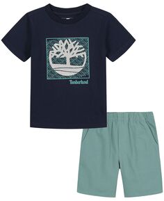 Комплект из футболки с металлизированным логотипом Little Boys и саржевых шорт с короткими рукавами, 2 предмета Timberland