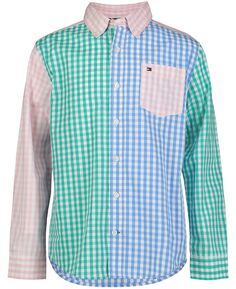 Разноцветная рубашка в мелкую клетку с длинными рукавами для маленьких мальчиков Tommy Hilfiger