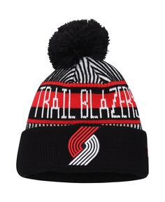 Черная вязаная шапка с манжетами и помпоном в полоску для мальчиков Portland Trail Blazers New Era