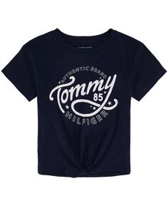 Футболка с короткими рукавами и логотипом для больших девочек с завязкой спереди Tommy Hilfiger