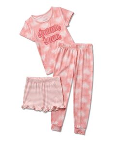 Пижамный комплект из трех предметов для маленьких и больших девочек: блестящий топ с длинными рукавами, шорты и джоггеры Tahari