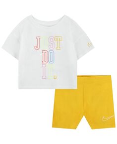 Свободная футболка в стиле ретро с перемоткой для маленьких девочек и байкерские шорты, комплект из 2 предметов Nike
