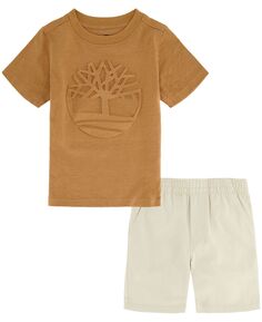Комплект из футболки с тисненым логотипом с короткими рукавами и саржевых шорт для мальчиков (2 шт.) Timberland