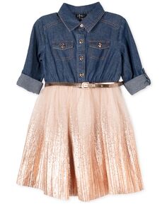 Джинсовое платье с юбкой из фольги и каймой для маленьких девочек и маленьких девочек Pink &amp; Violet