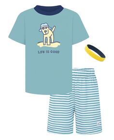 Пижамный комплект из футболки и шорт с рисунком для маленьких мальчиков и силиконовым браслетом Life is Good