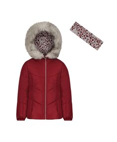 Пальто для больших девочек с отделкой из искусственного меха и комплект с флисовой повязкой на голову Weathertamer