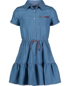Легкое джинсовое платье-рубашка с рюшами для маленьких девочек Tommy Hilfiger