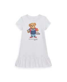 Платье-футболка из хлопкового джерси с изображением медведя-поло для малышей и маленьких девочек Polo Ralph Lauren