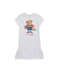 Платье-футболка из хлопкового джерси с изображением медведя-поло для больших девочек Polo Ralph Lauren