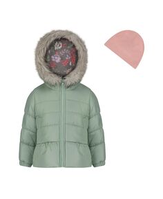 Однотонная куртка для маленьких девочек с отделкой из искусственного меха и флисовая шапка Weathertamer