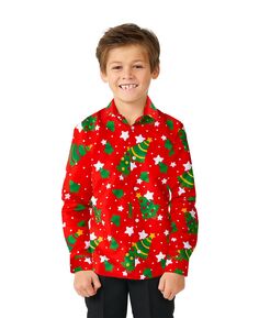 Рубашка с длинными рукавами с рождественскими елками и звездами для больших мальчиков Suitmeister