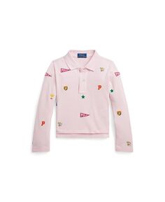 Рубашка-поло из сетки с длинными рукавами и логотипом для малышей и маленьких девочек Polo Ralph Lauren