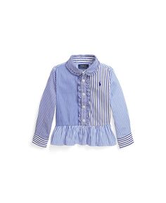 Рубашка в полоску из хлопка с баской для малышей и маленьких девочек Polo Ralph Lauren