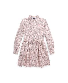 Оксфордское платье-рубашка с поясом и лисьим принтом для больших девочек Polo Ralph Lauren