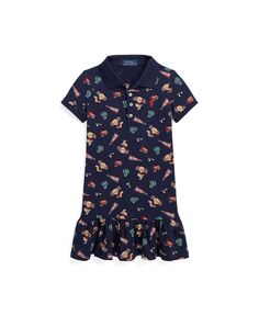 Платье-поло из хлопковой сетки с изображением медвежонка для малышей и маленьких девочек Polo Ralph Lauren