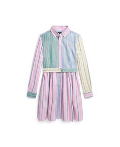 Хлопковое оксфордское забавное платье-рубашка с поясом для больших девочек Polo Ralph Lauren