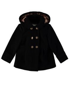 Двубортное пальто для больших девочек с капюшоном на леопардовой подкладке S Rothschild &amp; CO