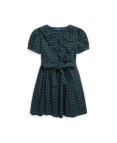 Платье в клетку из хлопка с запахом и оборками для малышей и маленьких девочек Polo Ralph Lauren