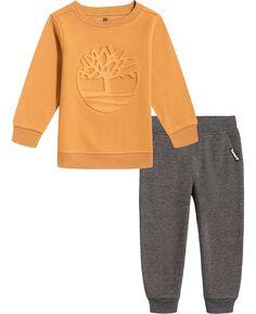 Флисовый свитшот с круглым вырезом и джоггеры с тисненым логотипом для маленьких мальчиков, комплект из 2 предметов Timberland
