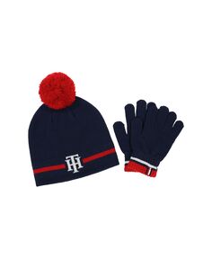 Комплект шапки и перчаток в полоску с монограммой для больших девочек, 2 предмета Tommy Hilfiger