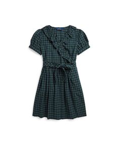 Хлопковое платье с запахом в клетку и оборками для больших девочек Polo Ralph Lauren