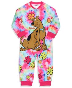 Детский костюм для сна с цветочным принтом и принтом тай-дай для девочек, детская пижама для сна без ног Scooby-Doo
