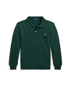 Рубашка-поло из хлопковой сетки с длинными рукавами для маленьких и маленьких мальчиков Polo Ralph Lauren